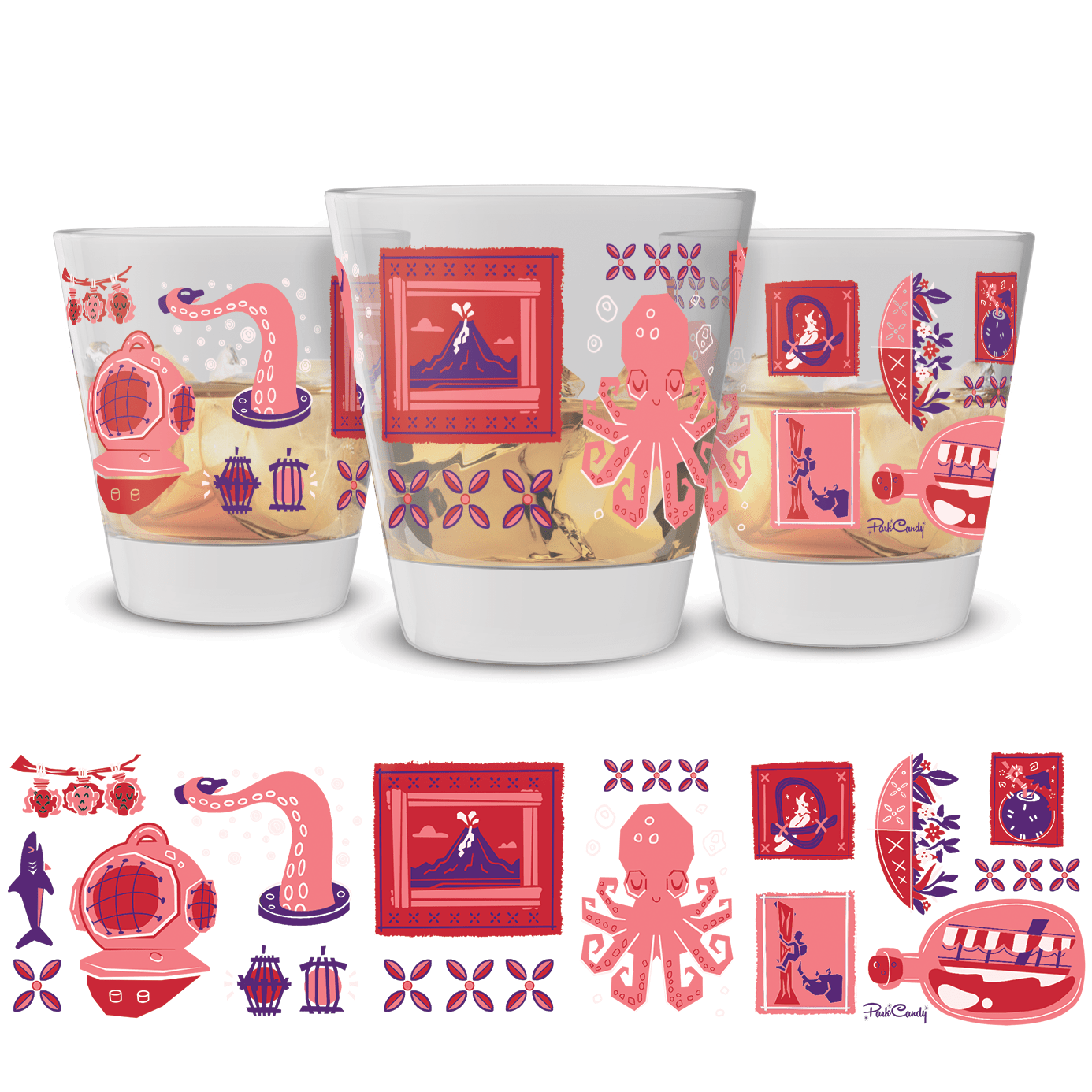 Park Candy - Wholesale Drinking Glass/Cup - Red Lava Tiki Tiki Mai Tai Glass - 15 oz1