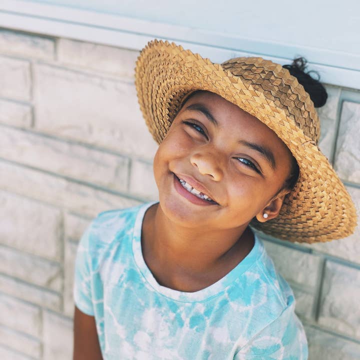 Bali Harvest - Wholesale Sun Hat - Kids - Straw Crownless Hat Papale Sun Boater Hat - (Kids White)2