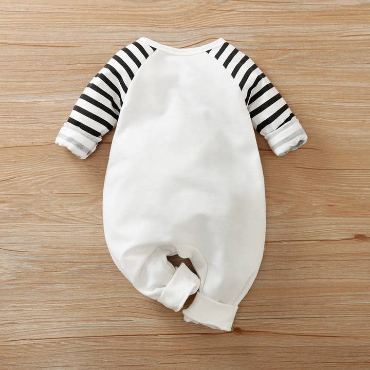 White Baby Panda Striped Jumpsuit for wholesale on Faire