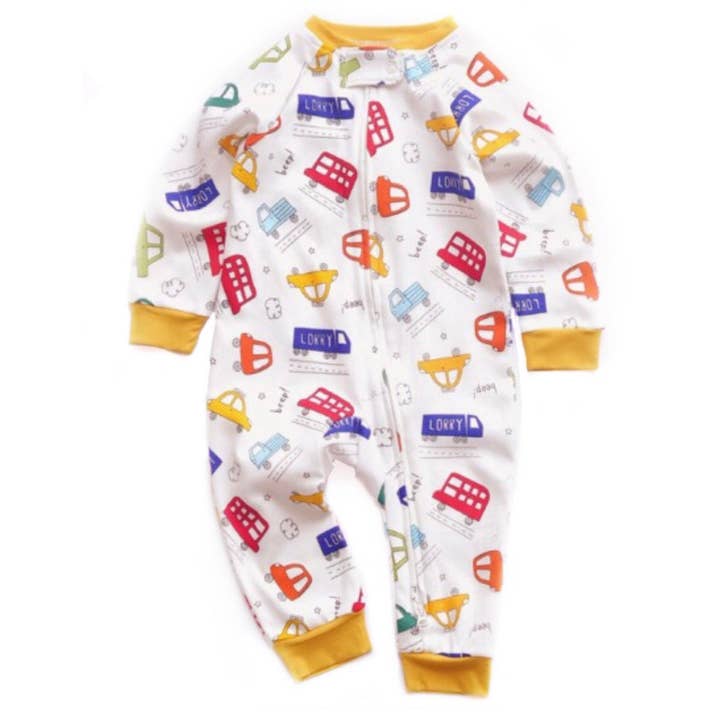 Cars And Buses Print Zipped Footless Babygrow for wholesale by ZIPPYUP