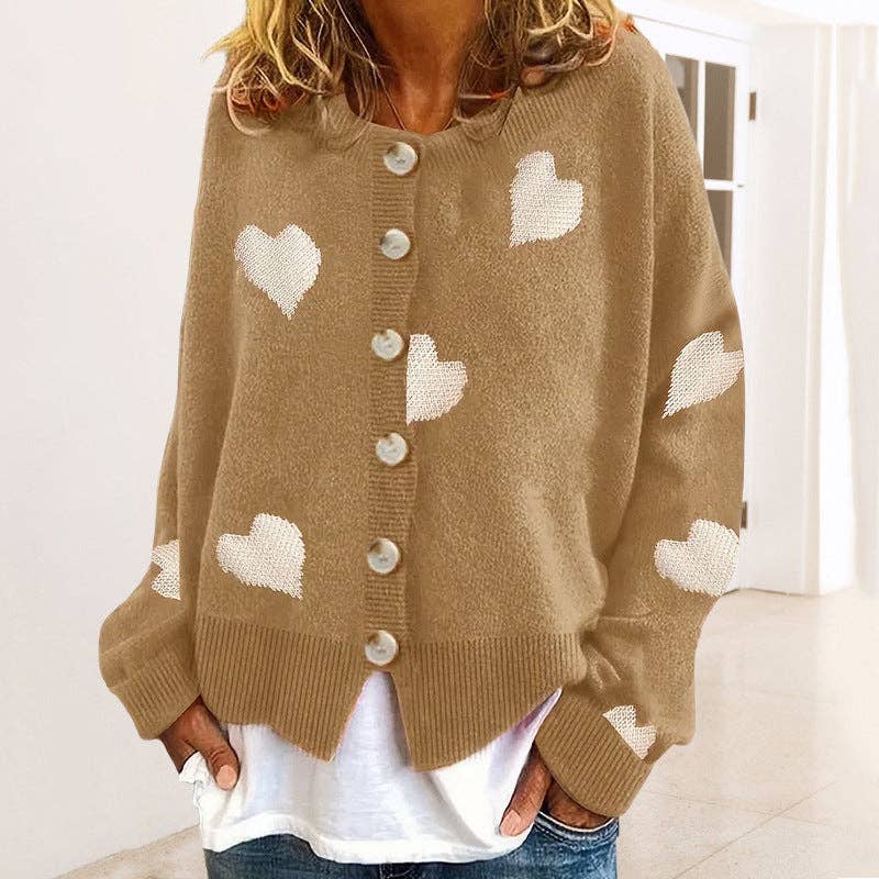 Sweetkama - Venta al por mayor Cárdigan - Mujer - Cárdigan abierto con botones en forma de corazón con cuello redondo para mujer 23686