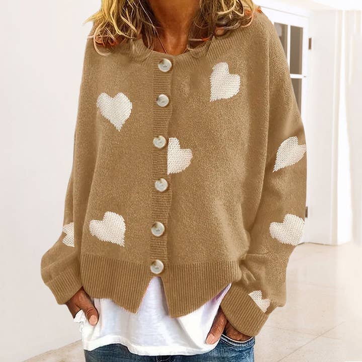 Sweetkama - Wholesale Cardigan – Women’s - Ladies Round Neck Heart Botton Open Cardigan 23686