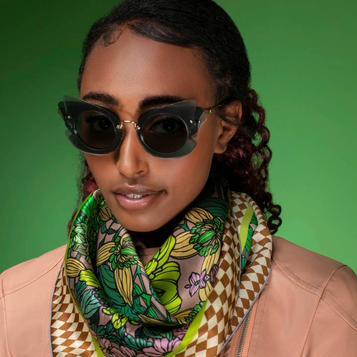 Nuvula - Wholesale Scarf – Women's - Botanical Green Garden Silk Charmeuse Floral Printed Scarf0