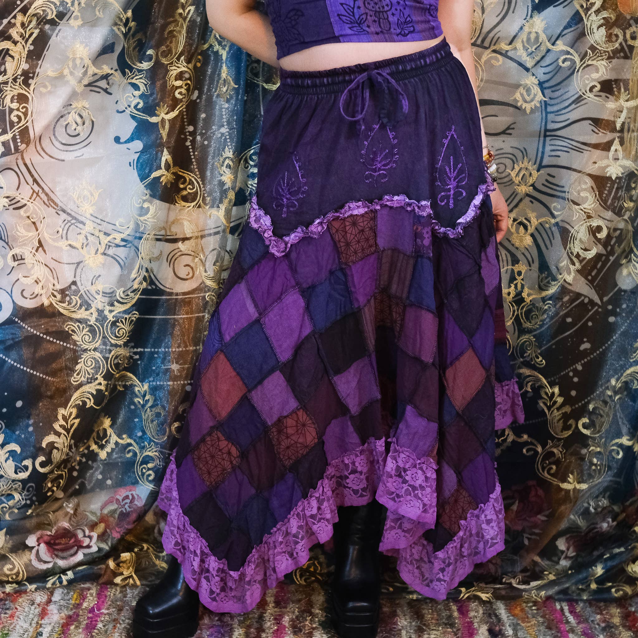 Karma Nepal Crafts - Wholesale Skirt - Women's - Patchwork Assymetrical Flowy Skirt with Lace7