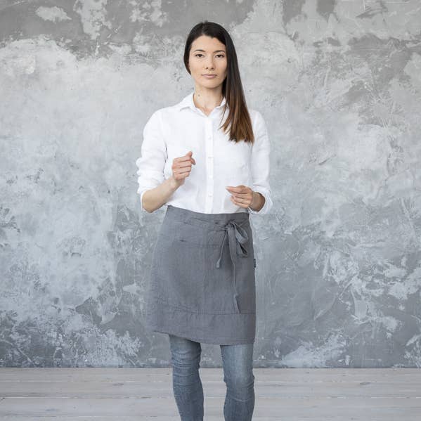 LinenMe - Wholesale Apron - Linen Cafe Apron Steel Grey Stone Washed1