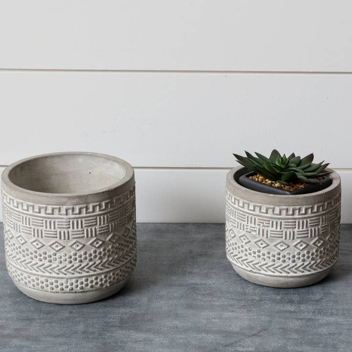 Audrey's Home & Gift - Wholesale Plant Pot - Debossed Aztec Cement Planters (Set Of 02)