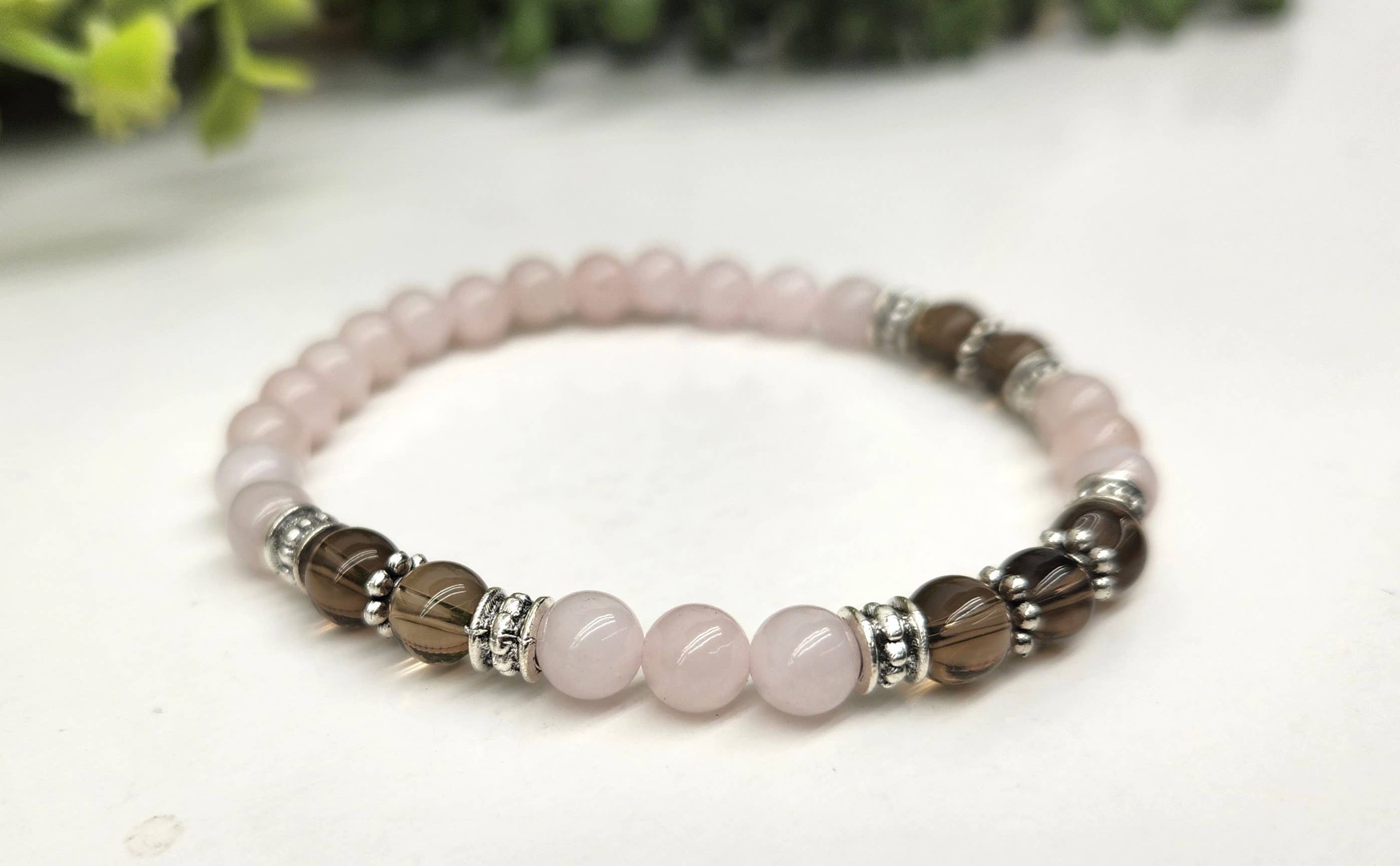 Meraki Gemstones - Vendita all'ingrosso Bracciale con perline - Bracciale per lutto e perdita con quarzo fumé e quarzo rosa 15 - 19 cm4