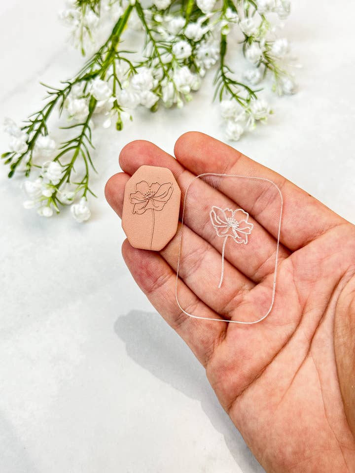 Peony Flower Acrylic Texture Tile | Acrylic Embossing Stamp for wholesale by Tera Clay