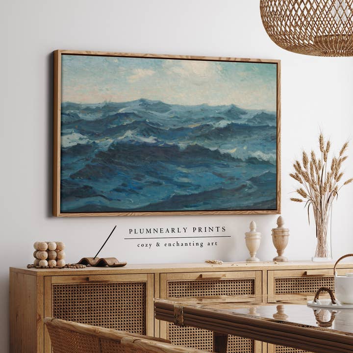 Ocean Waves Landscape Oil Painting Framed Canvas Art Print 2 for wholesale by Plumnearly Prints
