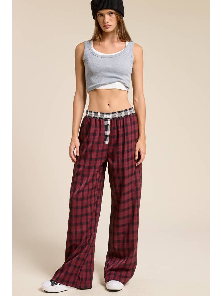 Mimosa - Vente Pantalon – femme - Pantalon boxeur à carreaux avec ceinture contrastante11