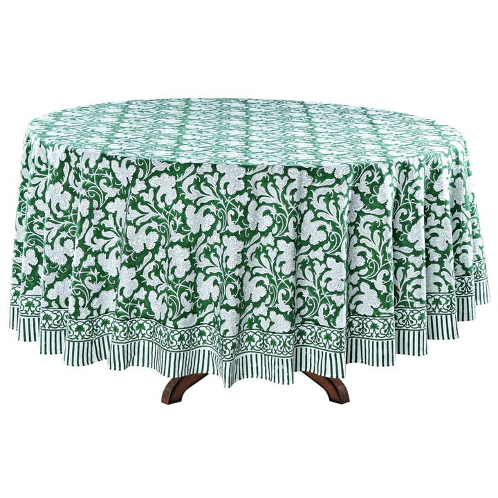 Fabricrush - Wholesale Tablecloth - Pantone Artichoke green Block Cotton Round Tablecloth2