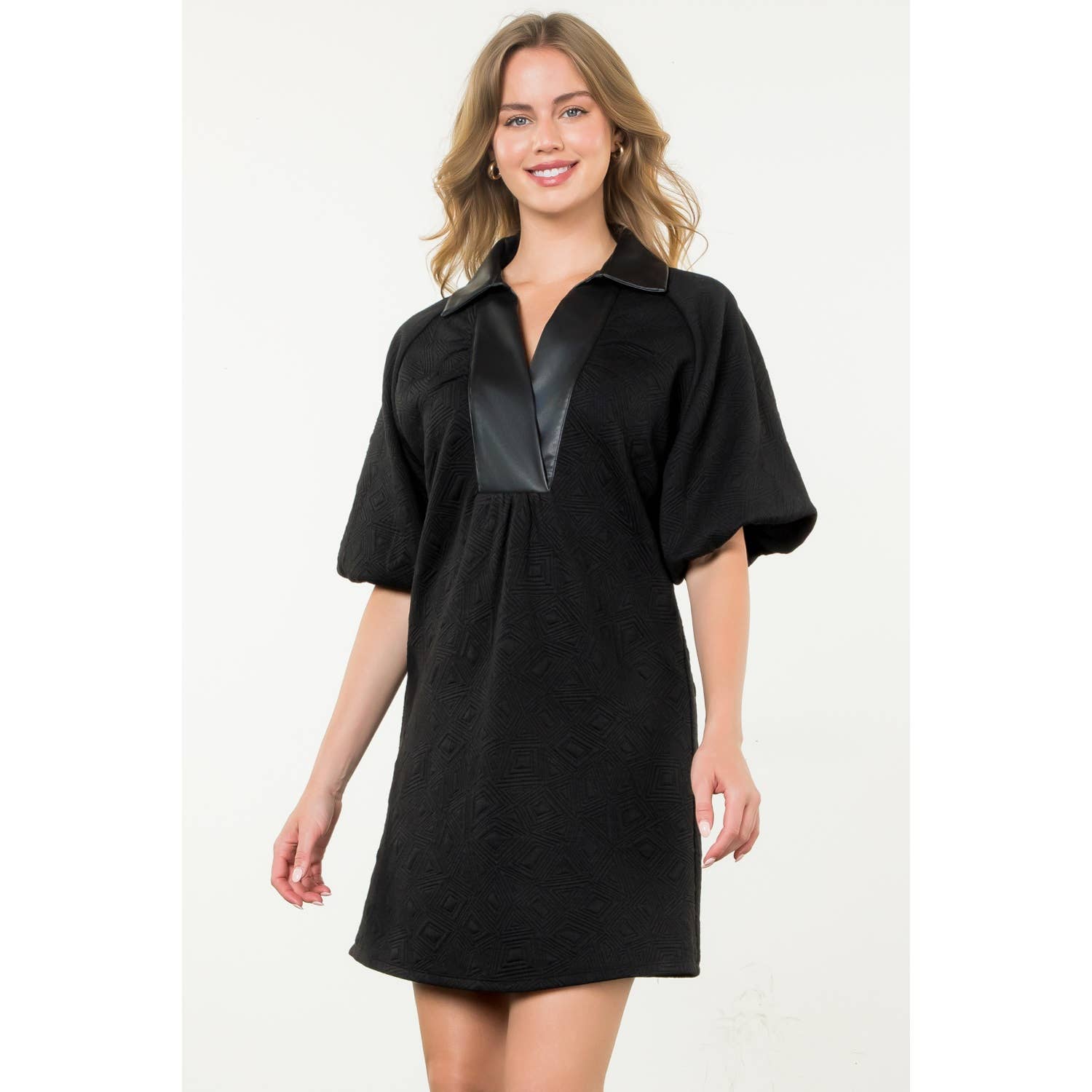 NERO Abito midi testurizzato con maniche a sbuffo in vendita all'ingrosso su Faire5