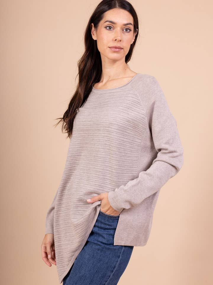 L'Emotion - Wholesale Tunic Sweater - Women's - Stripes Relief Asymmetric Cut Tunic Sweater7