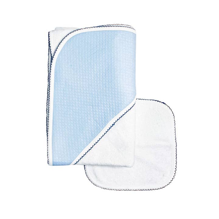 Diamond Baby Towel + Wash Set in Light Blue/Navy for wholesale by Sammy + Nat
