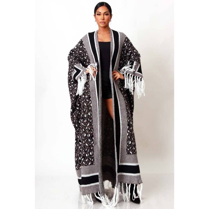 Leopard Fringe Kimono Coat for wholesale by DORCAS
