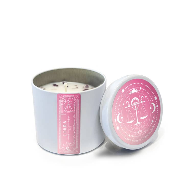 Island Moon Illuminations - Signes du zodiaque - Balance - Boîte à bougies 11 oz pour la vente par Sanibel Candle Company