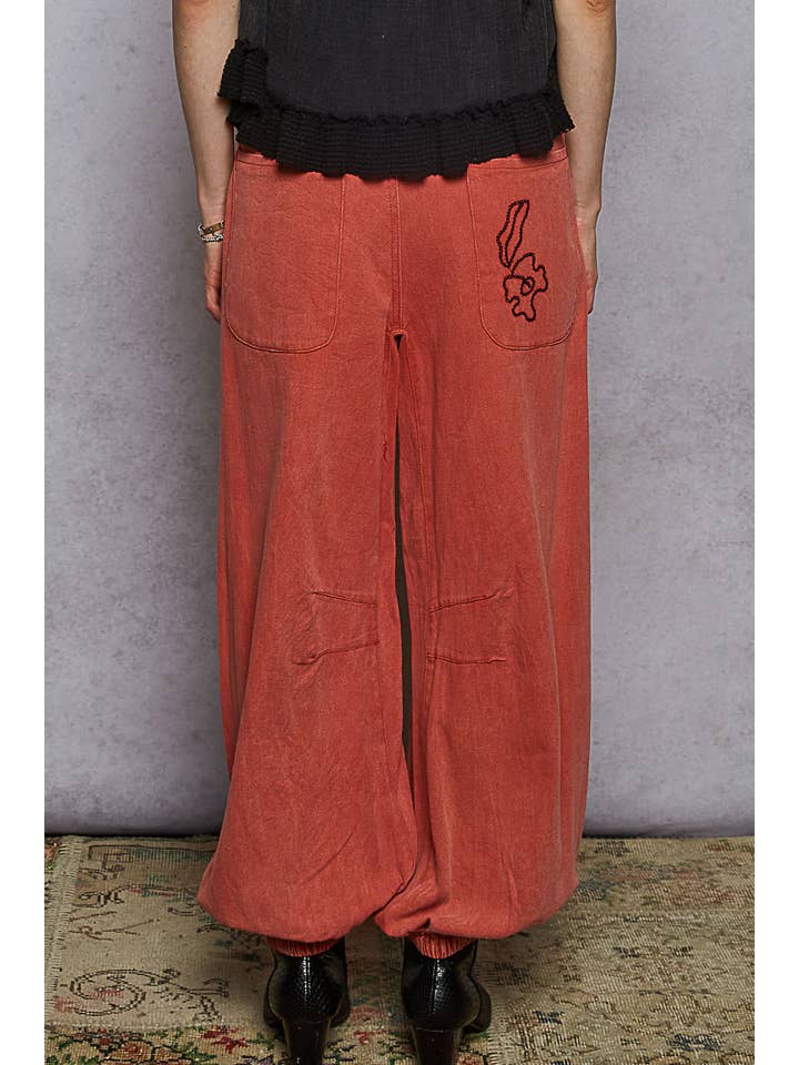 Pol Clothing - Wholesale Pants - Women's - Floral embroidered pattern solid twill pants2