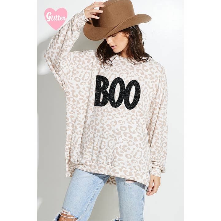 Halloween Boo Sweatshirts mit Glitzer-Tiermuster für den Großhandel von Phil Love