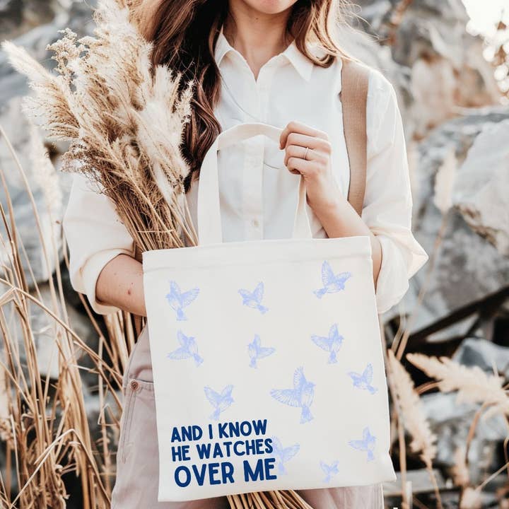 He Watches Over Me Tote Bag for wholesale by Sable + Ivy