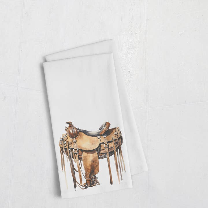 Torchon Watercolor Saddle | Collection Wild West Cowgirl pour la vente par Paperfinch Design