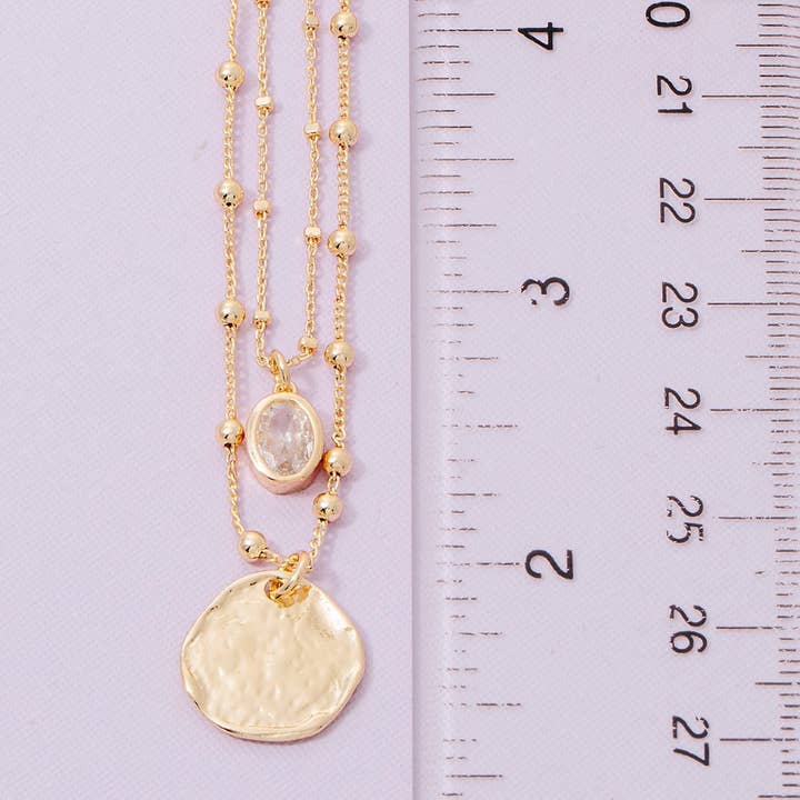 The Looks by Fame Accessories - Wholesale Link & Chain Necklace - Coin And Oval Cz Charm Layered Chain Necklace2
