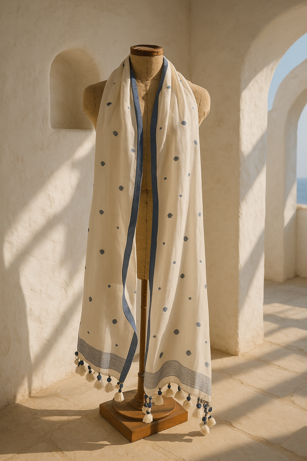 Storie – wholesale Scarf – Women's –  Dupatta Shawl, Blue Buti Hand Loomed Cotton0