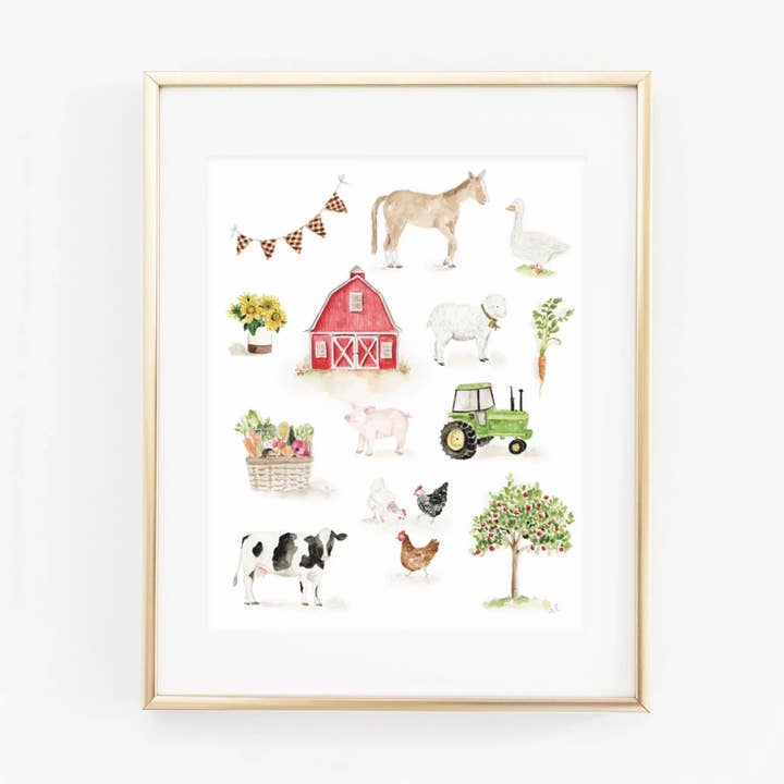 farm collection watercolor wall art print for wholesale by emily lex studio