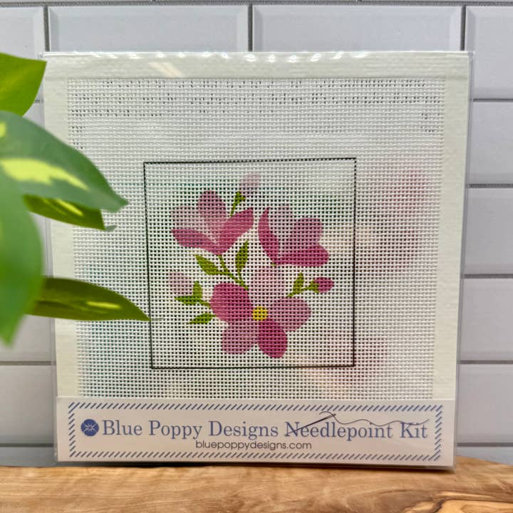 Pink Flowers Needlepoint Kit for wholesale by Blue Poppy Designs