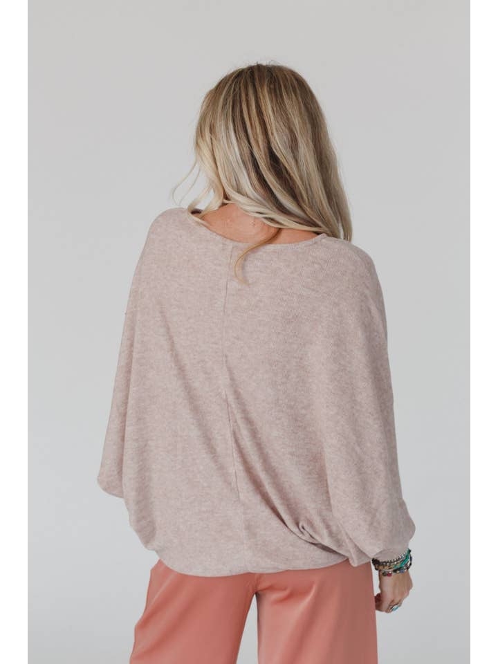 Three Bird Nest - Wholesale Knit Sweater - Women's - Fly With Me Batwing Sleeve Fall Knit Sweater - Sand4