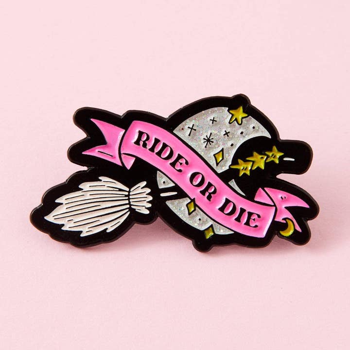 Ride or Die Broomstick Enamel Pin for wholesale by Punky Pins