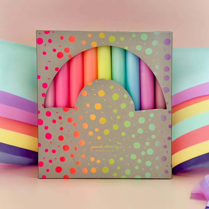 Pink Stories - Wholesale Tapered Candle/Candlestick - Dip Dye Neon * Rainbow Box