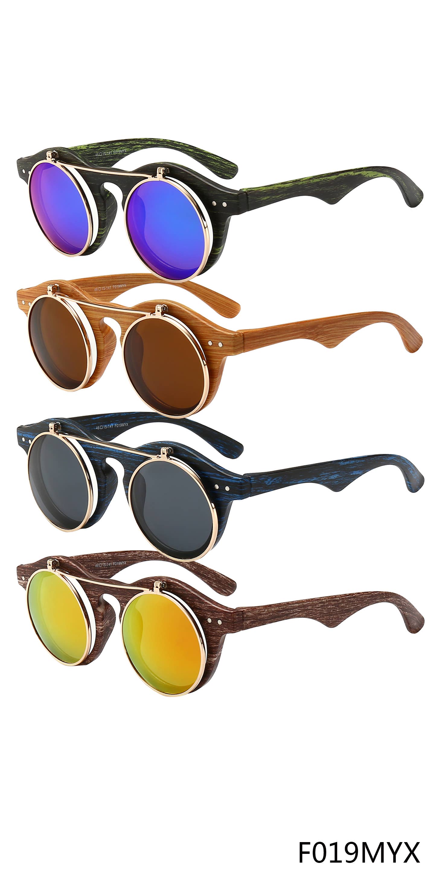 Trio Trading - Wholesale Sunglasses - Unisex - Retro Flip Up Sunglasses For Unisex Assorted 12 Pack1