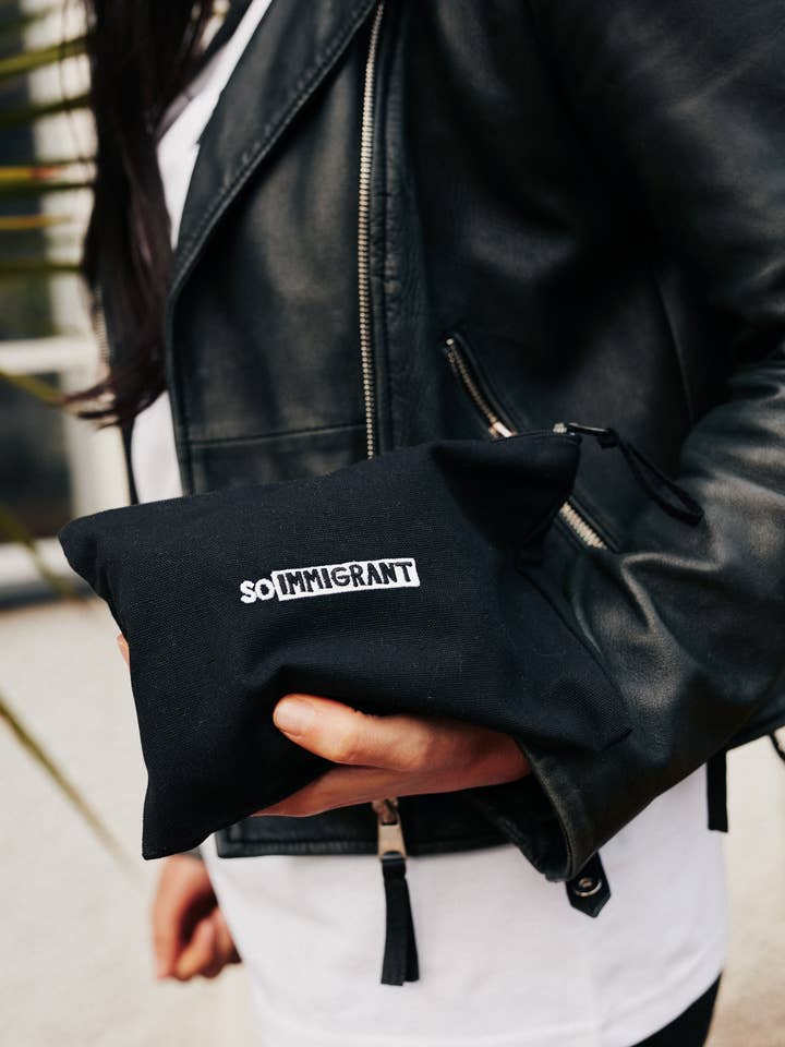 Black Embroidered So Immigrant Clutch Bag for wholesale by So Immigrant