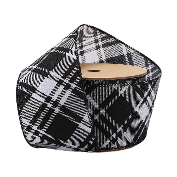 2 1/2" Wired Ribbon | Black White Bias Plaid | 10 Yard Roll
for wholesale by LA Ribbons Wholesale