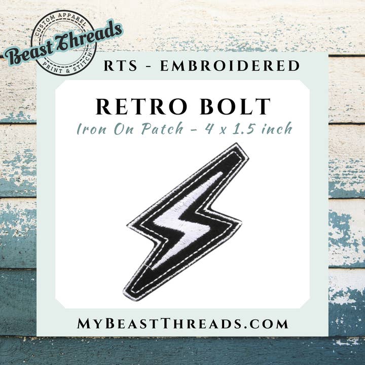 Retro Bolt Embroidered Patch - RTS for wholesale by Beast Threads LLC