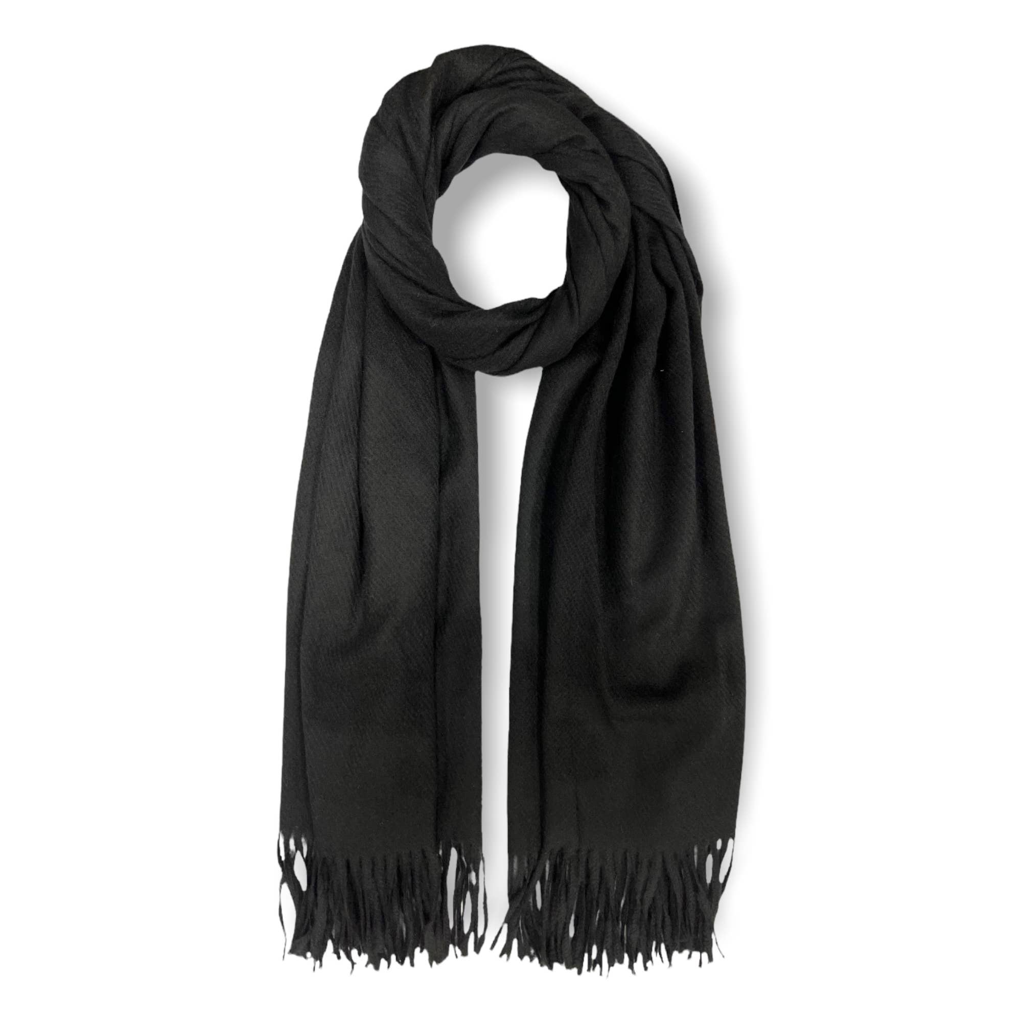 London Scarves – wholesale Scarf – Women's – Plain cashmere mix ribbed winter scarf with tassel2