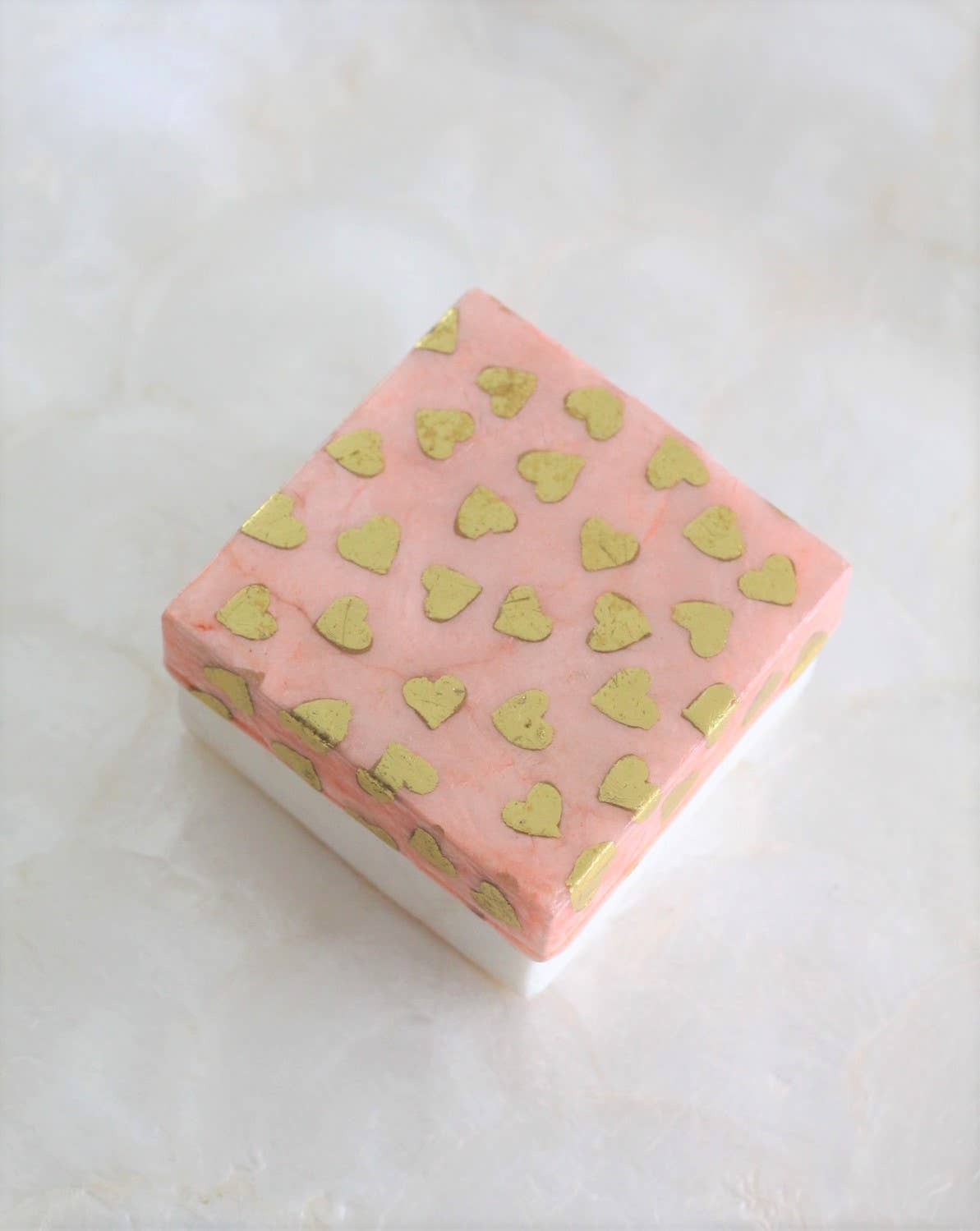 Dekorasyon Gifts Decor - Vente Boîtes décoratives - Boîte en capiz 3" mini cœurs (or/rose)