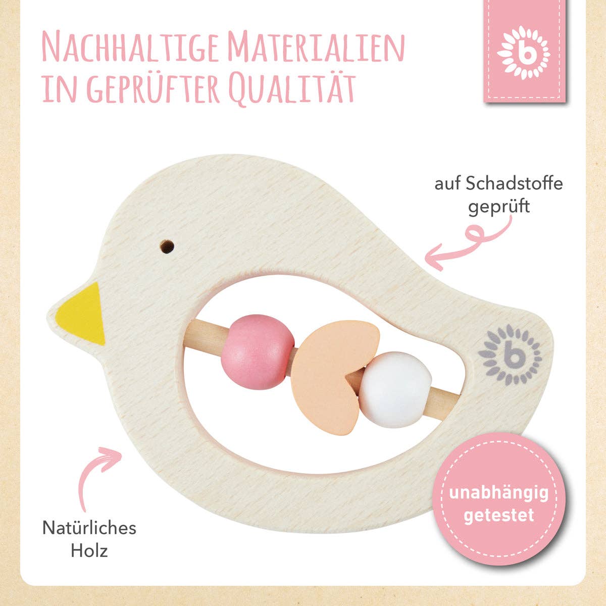 Bieco Spielwaren – wholesale Teether (not clip-on) – Baby – Teething ring bird pink6