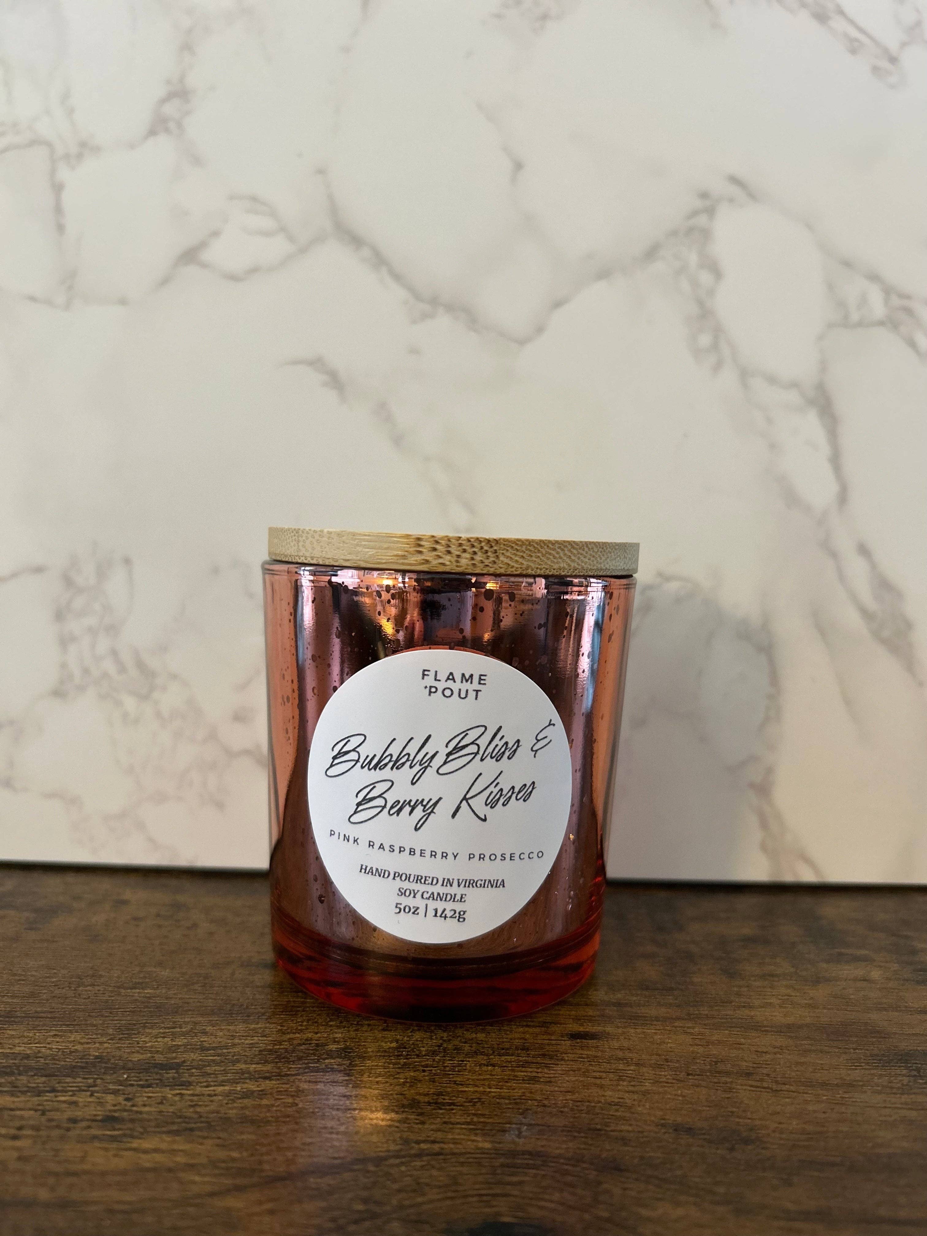 Flame + Pout - Wholesale Jar/Filled Candle - Champagne & Blossom Candle | Effervescent Champagne, Raspberries & Tropical Florals1