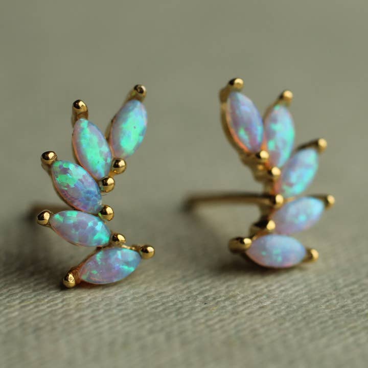 Gold Vermeil Opal Wing Stud Earrings for wholesale by Silk Purse, Sow's Ear