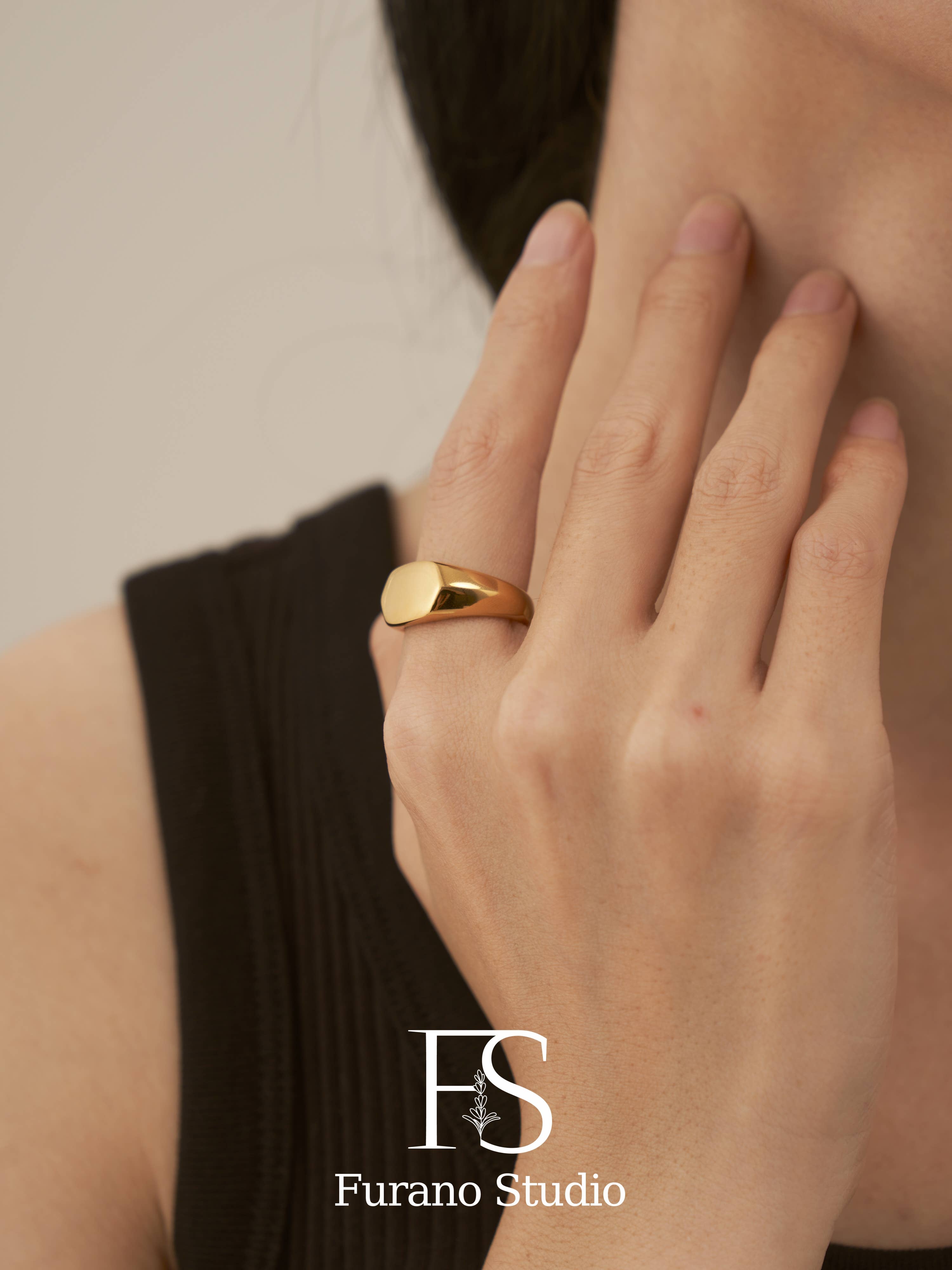Furano Studio - Wholesale Signet Ring - 18K Gold Hexagon ring, Gold Black Signet ring5