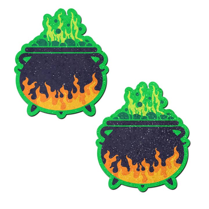 Cauldron: Black & Green Flaming Witches Brew Nipple Pasties for wholesale by Pastease®