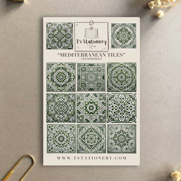 "Mediterranean Tiles" Sticker Sheet (WASHI) for wholesale by T's Stationery