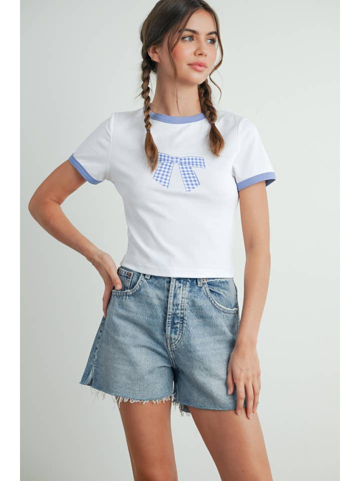 BUTTERMELON - Wholesale Screen Printed T-Shirt - Women's - Bow Print Crop Tee - BMT7649