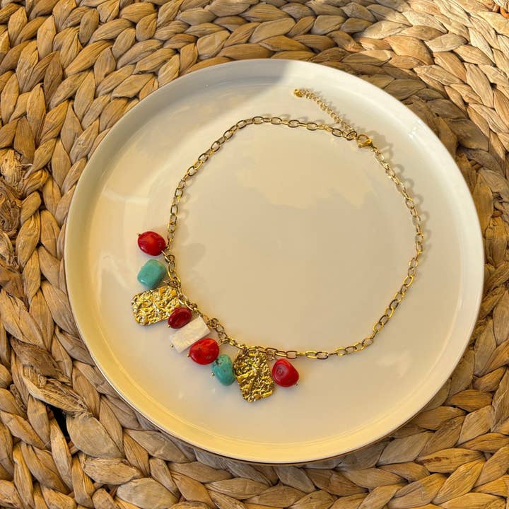 OE! - Wholesale Pendant/Charm Necklace - CONCHIGLIE ROSSE - collana e pendenti in acciaio placcato oro e pietre natural3