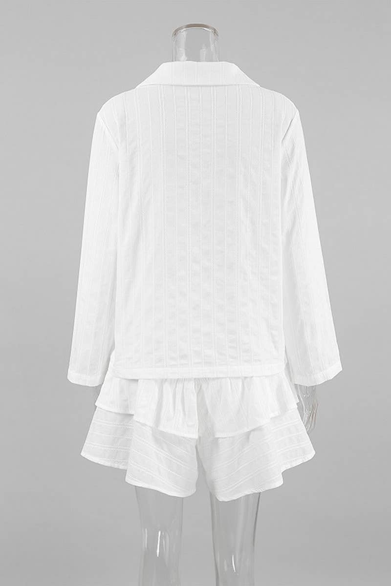 WHITE CWSPJ0175_LONG-SLEEVED SHORTS PAJAMAS AND HOME WEAR SET for wholesale on Faire4