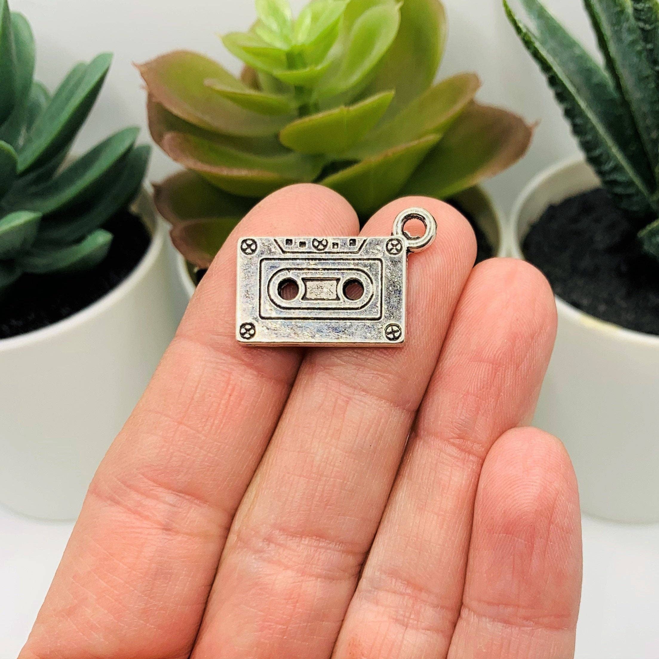 Guerrilla Charm - Wholesale Individual Charm/Pendant - Silver Cassette 3D Charms, 27x13mm3