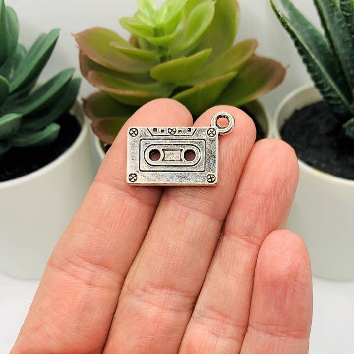 Guerrilla Charm - Wholesale Individual Charm/Pendant - Silver Cassette 3D Charms, 27x13mm3
