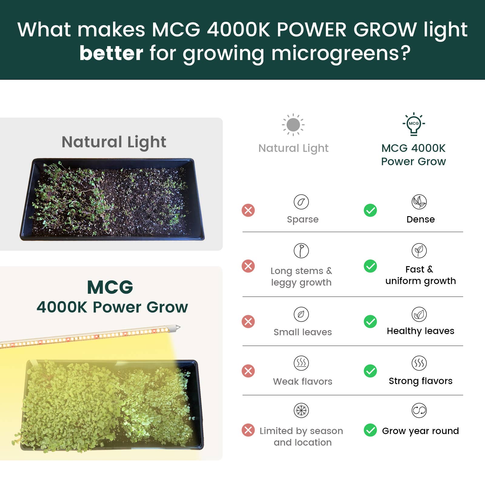 MY CITY GARDEN - Wholesale Garden Tool - POWER GROW, 2ft 4000K Full Spectrum LED Grow Lights, 2 pack 4