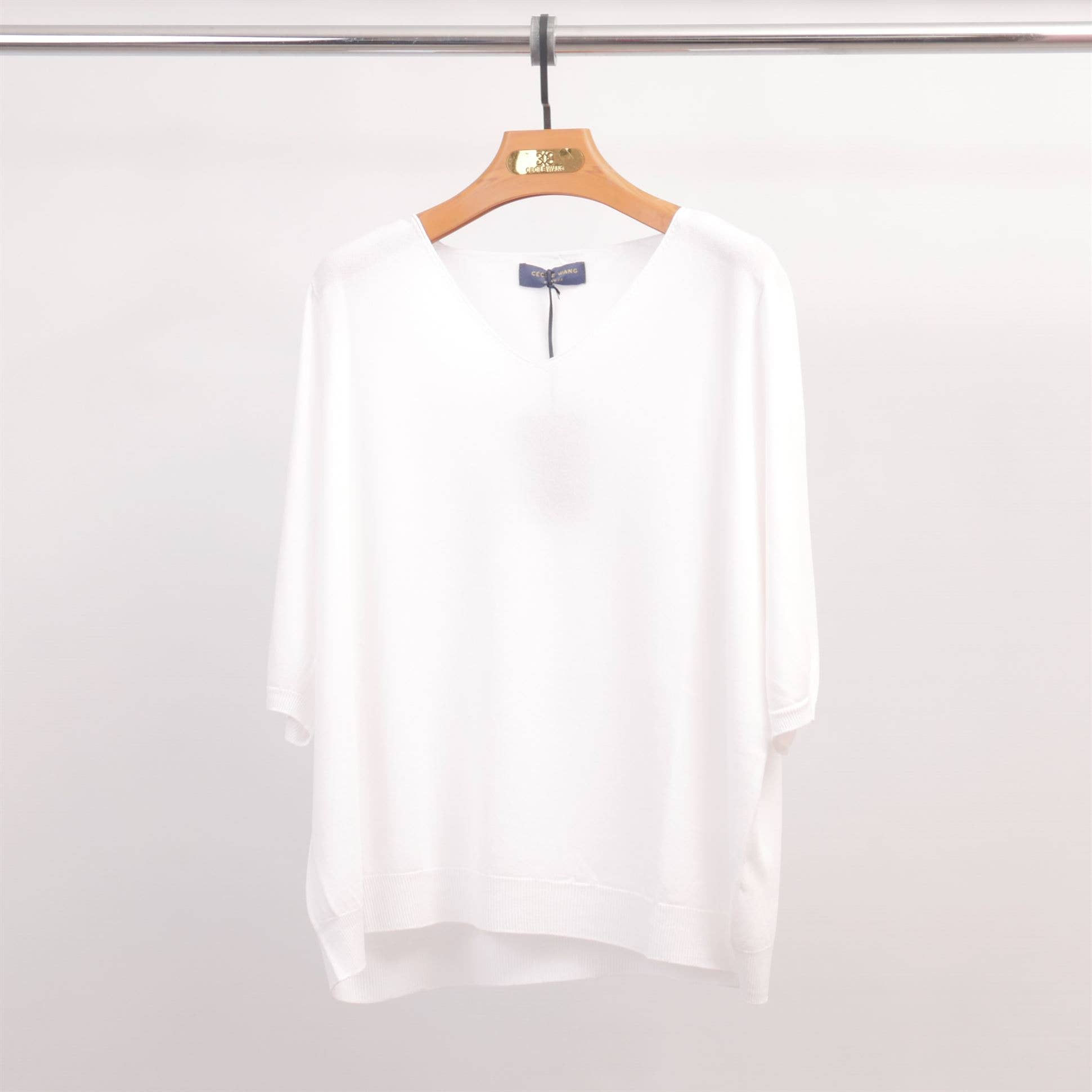 Cecile Wang – Großhandel Strickpullover – Damen – Leichter V-Ausschnitt Pullover mit kurzen Ärmeln aus feinem Strick YF523092